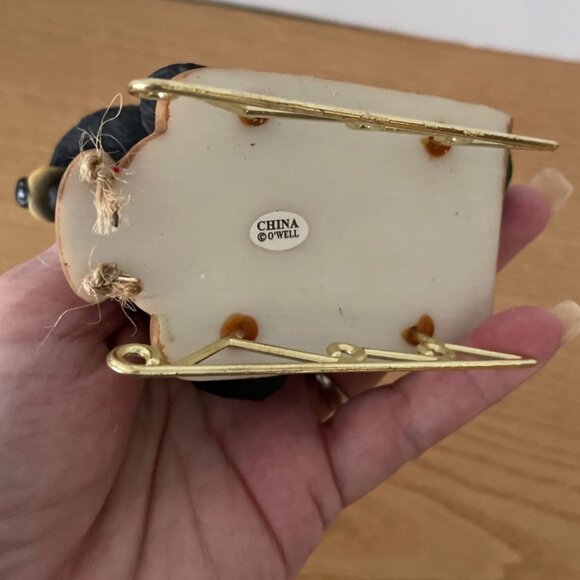 Vtg O’Well Bear Riding Sled w Barrel Fish Christmas Santa Hat Lodge Cabin Decor - Picture 7 of 10